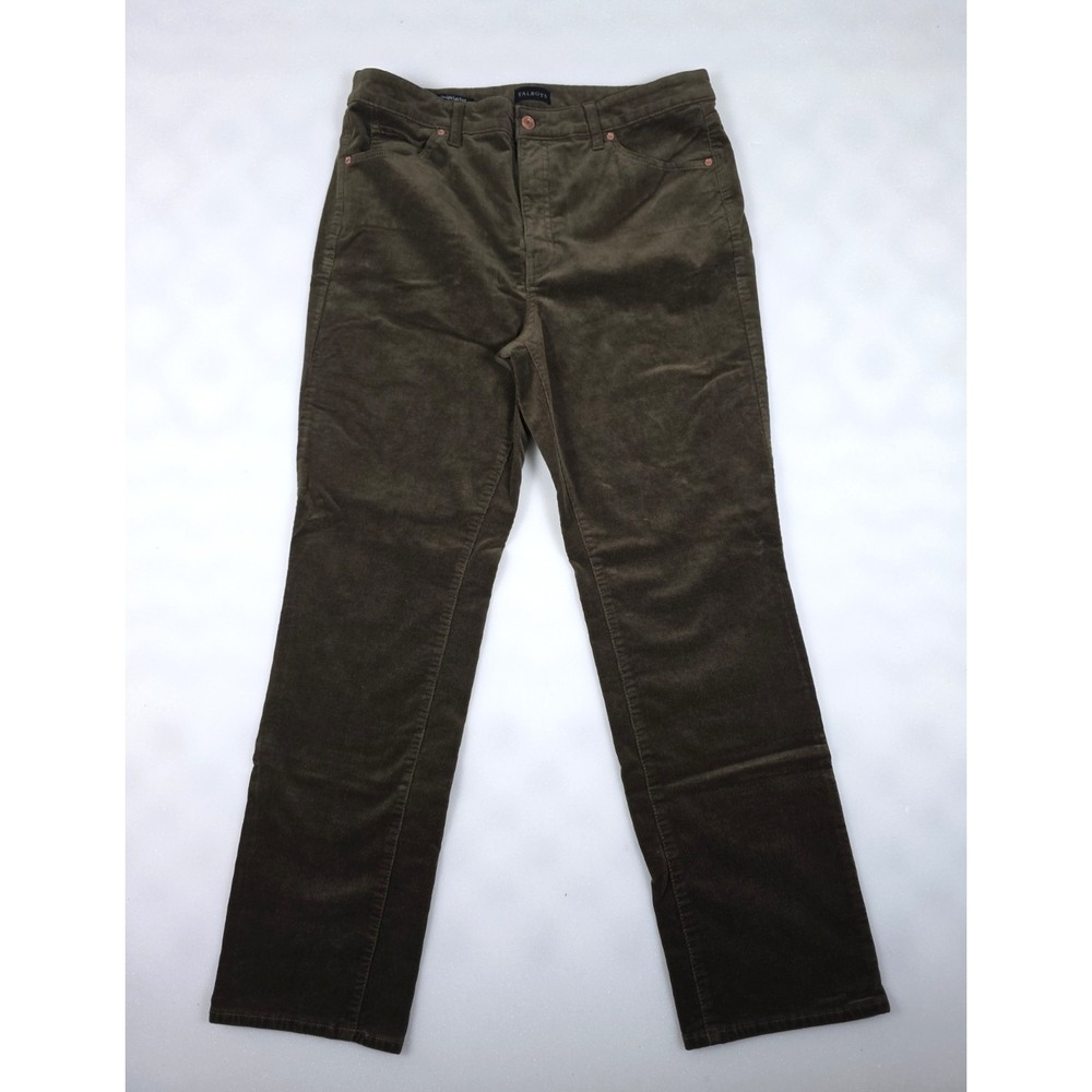 Talbots Corduroy Pants Womens 12P Petite Straight Leg Olive Green Stretch
